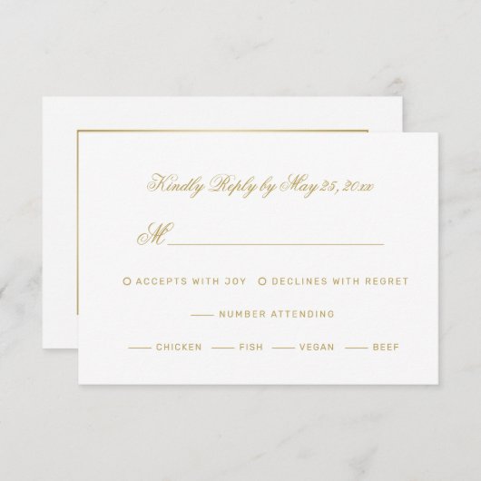 Elegant Gold Script Calligraphy on White Wedding RSVP Kaartje (Voorkant / Achterkant)