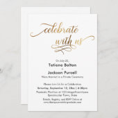 Elegant Gold Script Celebrate met US Reception Kaart (Voorkant / Achterkant)