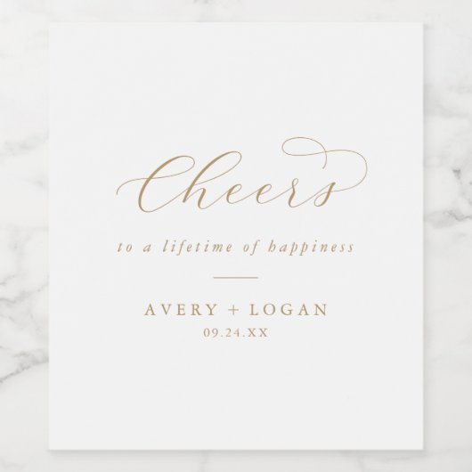 Elegant Gold Script Cheers Wedding Wine Labels Wijn Etiket (Enkel label)