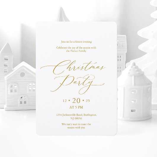 Elegant Gold Script Christmas Party Invitation Kaart