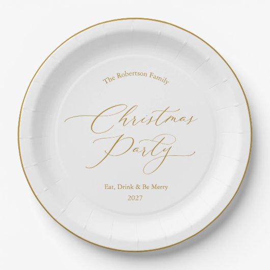 Elegant Gold Script Christmas Party  Papieren Bordje (Voorkant)