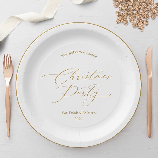 Elegant Gold Script Christmas Party Papieren Bordje