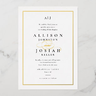 Elegant Gold Script Classic White Wedding Folie Uitnodiging