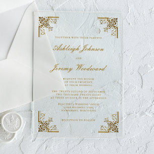 Elegant  Gold Script  Corners Weddenschap Acryl Uitnodigingen