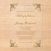Elegant  Gold Script  Corners Weddenschap Acryl Uitnodigingen (Voorkant)