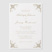 Elegant  Gold Script  Corners Weddenschap Vellum Uitnodigingen (Voorkant)