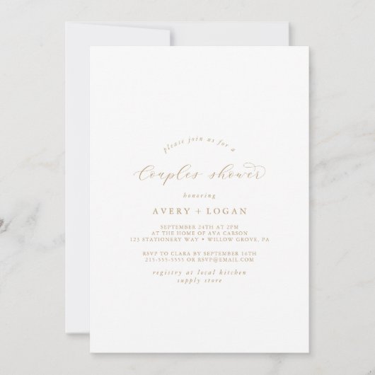 Elegant Gold Script Couples Shower Invitation Kaart (Voorkant)
