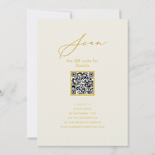 Elegant Gold Script Cream repetitie diner QR code Kaart (Achterkant)