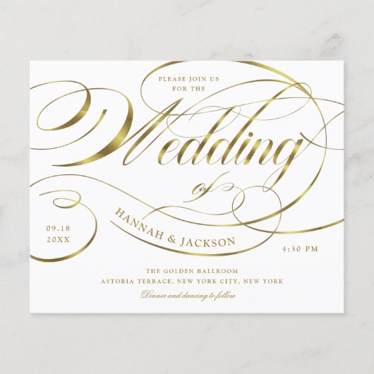 Elegant Gold Script Curved Text Wedding Invitation (Voorkant)