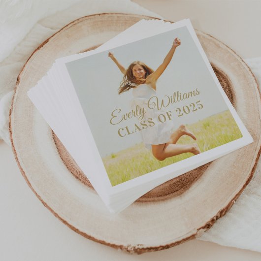 Elegant Gold Script Custom 2025 Afstuderen Foto Servet