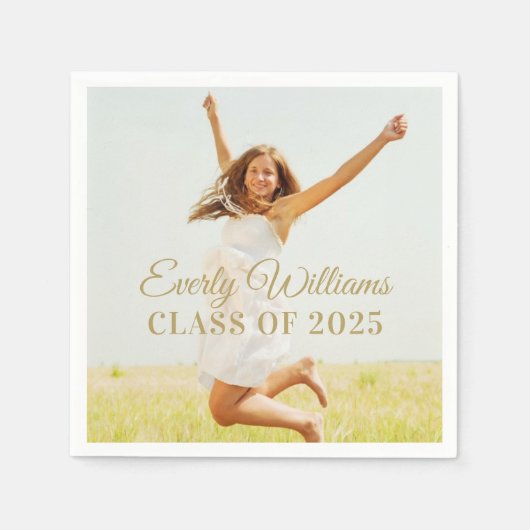 Elegant Gold Script Custom 2025 Afstuderen Foto Servet (Voorkant)