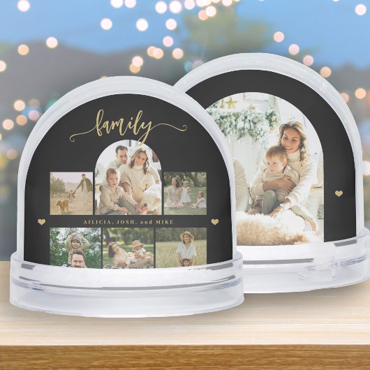 Elegant gold script custom family photo collage sneeuwbol