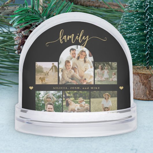 Elegant gold script custom family photo collage sneeuwbol