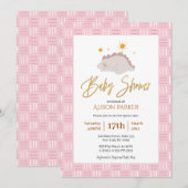 Elegant Gold Script Cute Pink Dinosaur Baby shower Kaart (Voorkant / Achterkant)