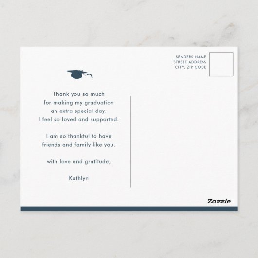 Elegant Gold Script Dusty Blue AFSTUDEERDER Hartel Briefkaart (Achterkant)