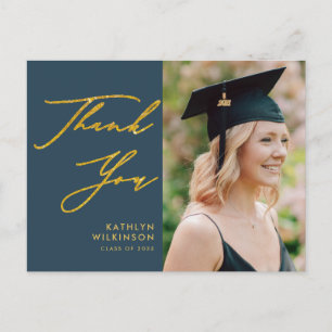 Elegant Gold Script Dusty Blue AFSTUDEERDER Hartel Briefkaart