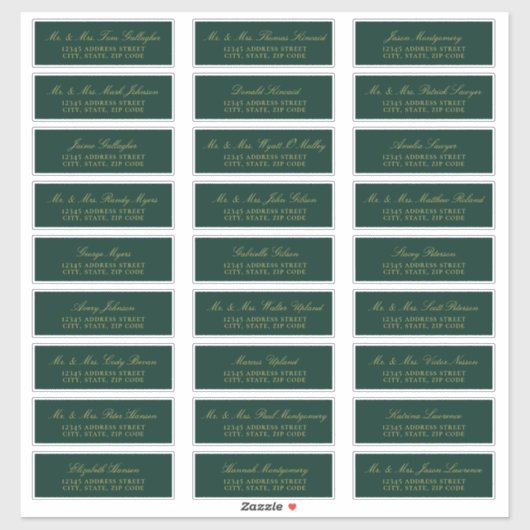 Elegant Gold Script Emerald Guest Adresetiketten Sticker (Vel)