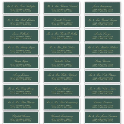 Elegant Gold Script Emerald Guest Adresetiketten Sticker (Voorkant)