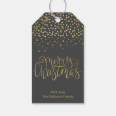 Elegant Gold Script en Confetti Black Kerstmis Cadeaulabel (Achterkant)