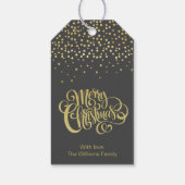Elegant Gold Script en Confetti Black Kerstmis Cadeaulabel (Achterkant)