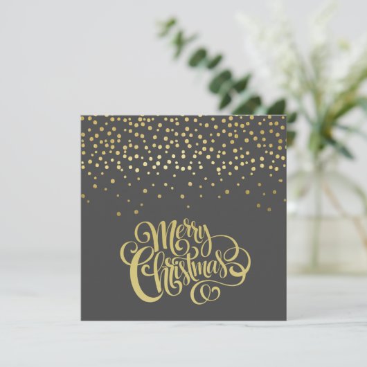 Elegant Gold Script en Confetti Black Kerstmis Feestdagenkaart (Staand voorkant)