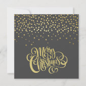 Elegant Gold Script en Confetti Black Kerstmis Feestdagenkaart (Voorkant)