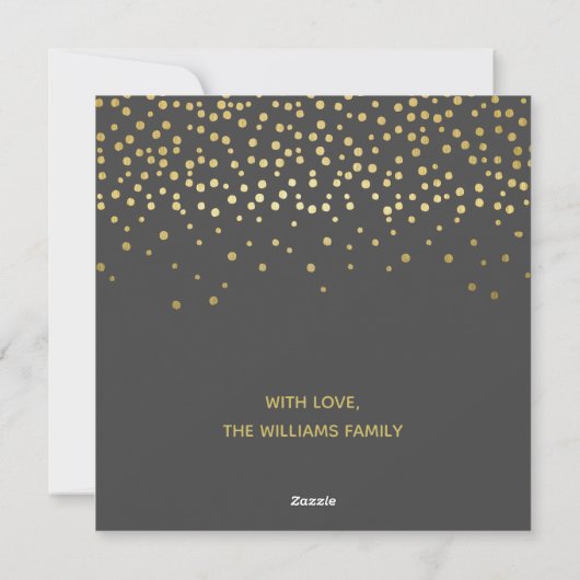 Elegant Gold Script en Confetti Black Kerstmis Feestdagenkaart (Achterkant)