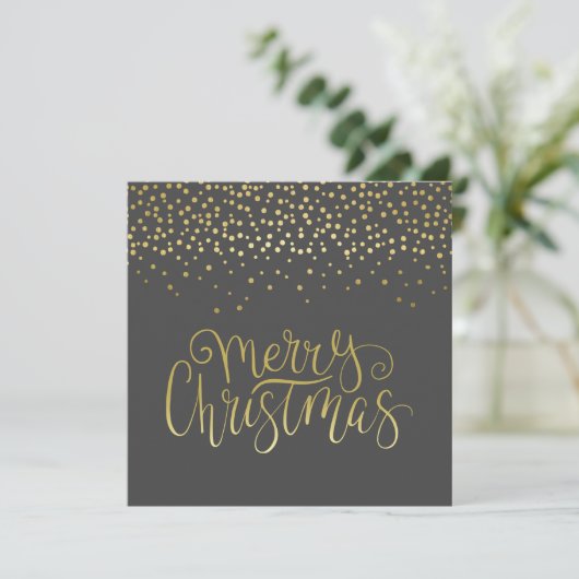 Elegant Gold Script en Confetti Black Kerstmis Feestdagenkaart (Staand voorkant)
