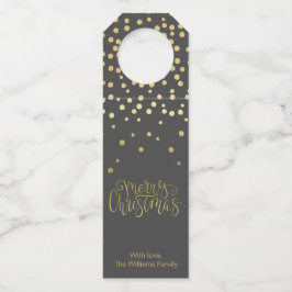 Elegant Gold Script en Confetti Black Kerstmis Flessenhanger