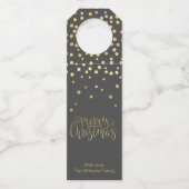 Elegant Gold Script en Confetti Black Kerstmis Flessenhanger (Achterkant)
