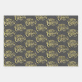 Elegant Gold Script en Confetti Black Kerstmis Inpakpapier Vel (Voorkant)