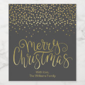 Elegant Gold Script en Confetti Black Kerstmis Wijn Etiket (Enkel label)