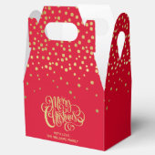 Elegant Gold Script en Confetti Red Kerstmis Bedankdoosjes (Geopend)
