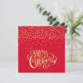 Elegant Gold Script en Confetti Red Kerstmis Feestdagenkaart (Staand voorkant)