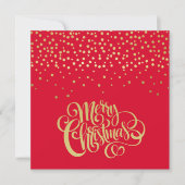 Elegant Gold Script en Confetti Red Kerstmis Feestdagenkaart (Voorkant)