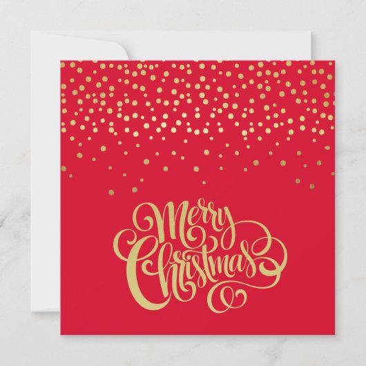 Elegant Gold Script en Confetti Red Kerstmis Feestdagenkaart (Voorkant)