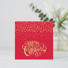 Elegant Gold Script en Confetti Red Kerstmis Feestdagenkaart