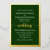 Elegant Gold Script en Lijst op groen huwelijk Folie Uitnodiging (Voorkant)