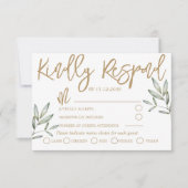 Elegant Gold Script en Sage Green Foliage Wedding RSVP Kaartje (Voorkant)
