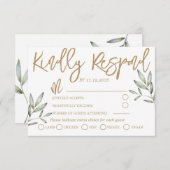 Elegant Gold Script en Sage Green Foliage Wedding RSVP Kaartje (Voorkant / Achterkant)