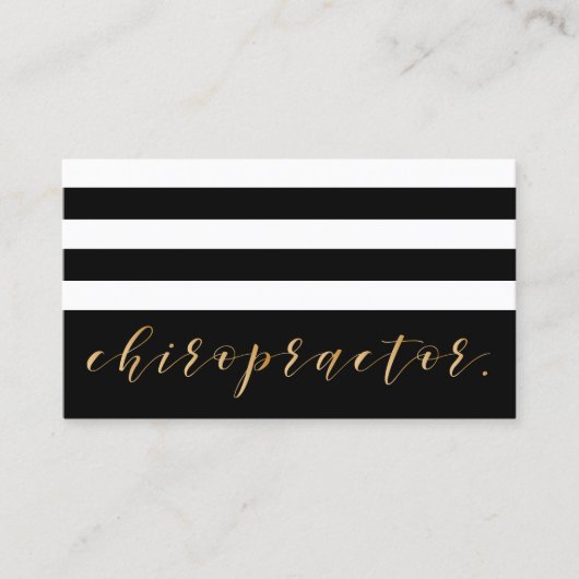 Elegant Gold Script en Stripes Chiropractor Visitekaartje (Voorkant)