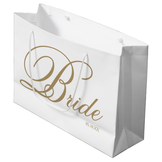 Elegant Gold Script en White Bride Large Gift Bag Groot Cadeauzakje (Voorkant Gekanteld)