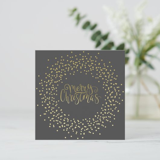 Elegant Gold Script en Wreater Black Kerstmis Feestdagenkaart (Staand voorkant)