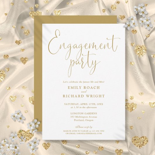 Elegant Gold Script Engagement Party Kaart