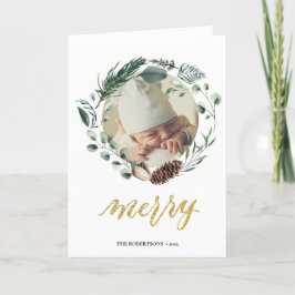 Elegant Gold Script Eucalyptus Foliage Greenery Feestdagen Kaart