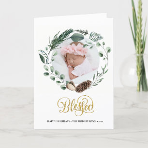 Elegant Gold Script Eucalyptus Foliage Greenery Feestdagen Kaart