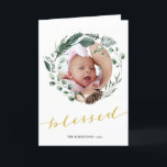 Elegant Gold Script Eucalyptus Foliage Greenery Feestdagen Kaart<br><div class="desc">Verstuur vakantiewensen en groeten naar vrienden, collega's en familie in eenvoudige, schattige, kische, elegante en moderne fotoontwerpen feestelijke, natuurlijke natuur kleurengevouwen vakantiekaarten! Een prachtig lijst van aangebrachte zacht groen geverfde waterverf bladeren (pijnboomboom, eucalyptus, fern) met bruine pijndenkegels en ivoormagnolia vooraan. Hieronder vindt u goud "geblesseerd" in elegante, handgeschreven kalligrafie en...</div>