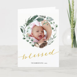Elegant Gold Script Eucalyptus Foliage Greenery Feestdagen Kaart