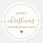 Elegant Gold Script Family Name Merry Christmas Ronde Sticker (Voorkant)