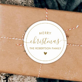 Elegant Gold Script Family Name Merry Christmas  Ronde Sticker